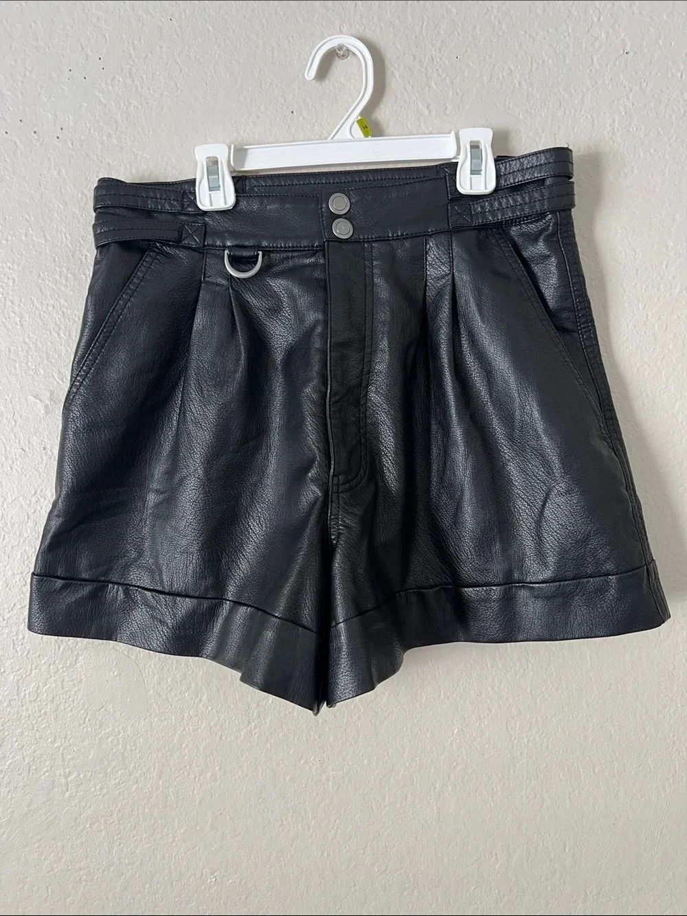 EUC FREE PEOPLE Black Faux Leather High-Waist Shorts Size 10